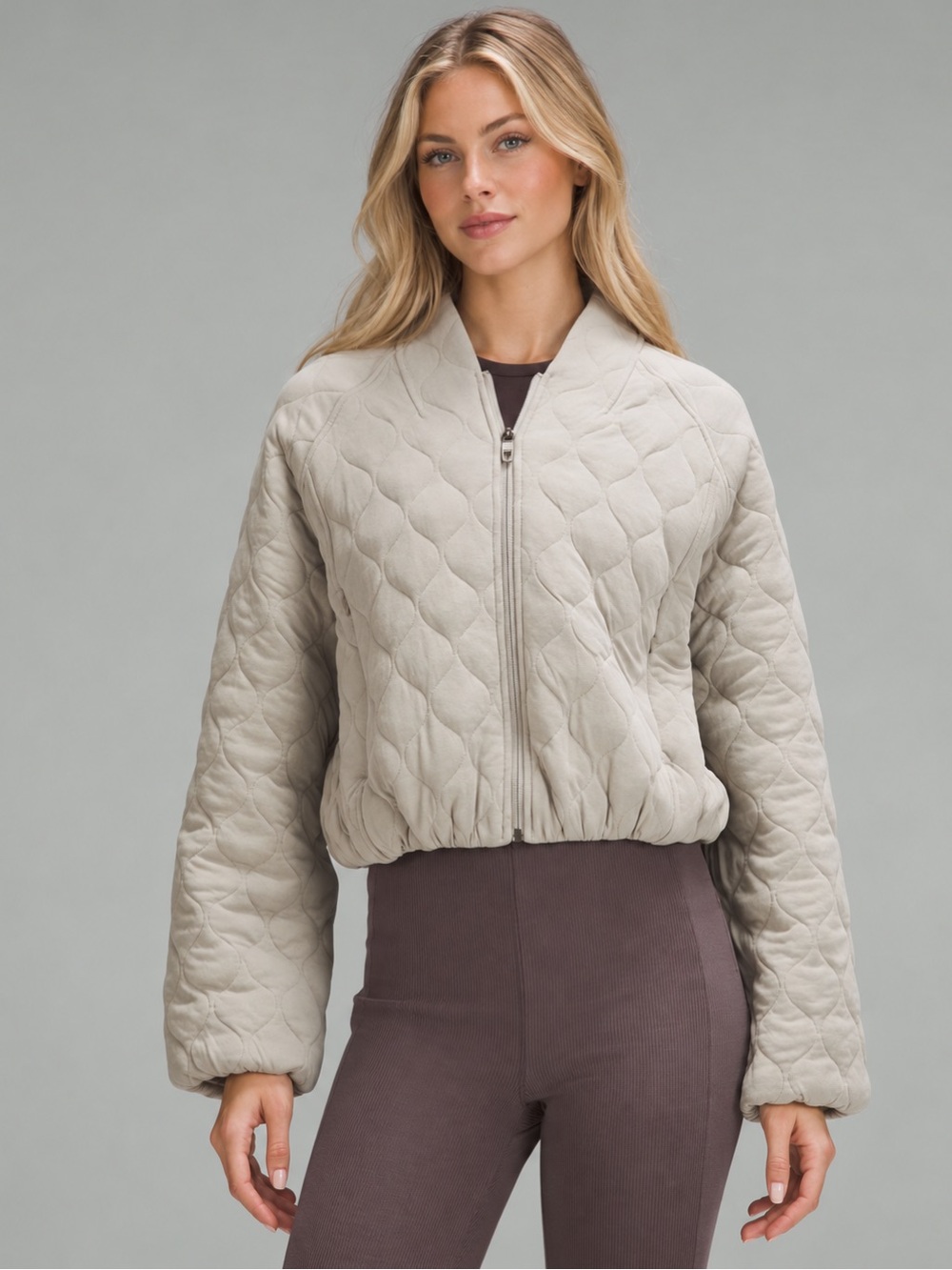 lululemon athletica Quilted Bomber Jacket in Light Taupe